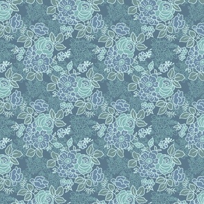 Romantic Floral blue teal antique