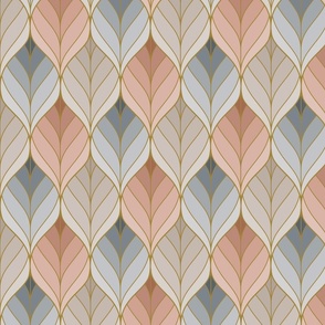 Art Deco Leaves - Red, Blue & Gray - Small