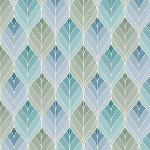Art Deco Leaves - Green, Blue & Gray - Small