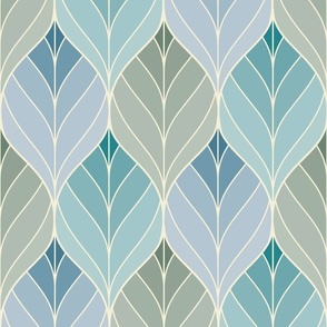 Art Deco Leaves - Green, Blue & Gray - Medium