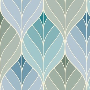 Art Deco Leaves - Green, Blue & Gray - Large