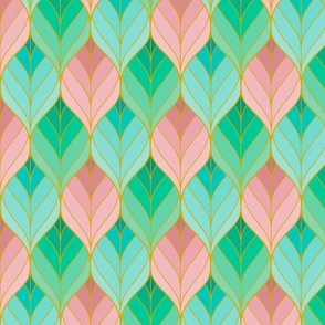 Art Deco Leaves - Green & Pink - Small