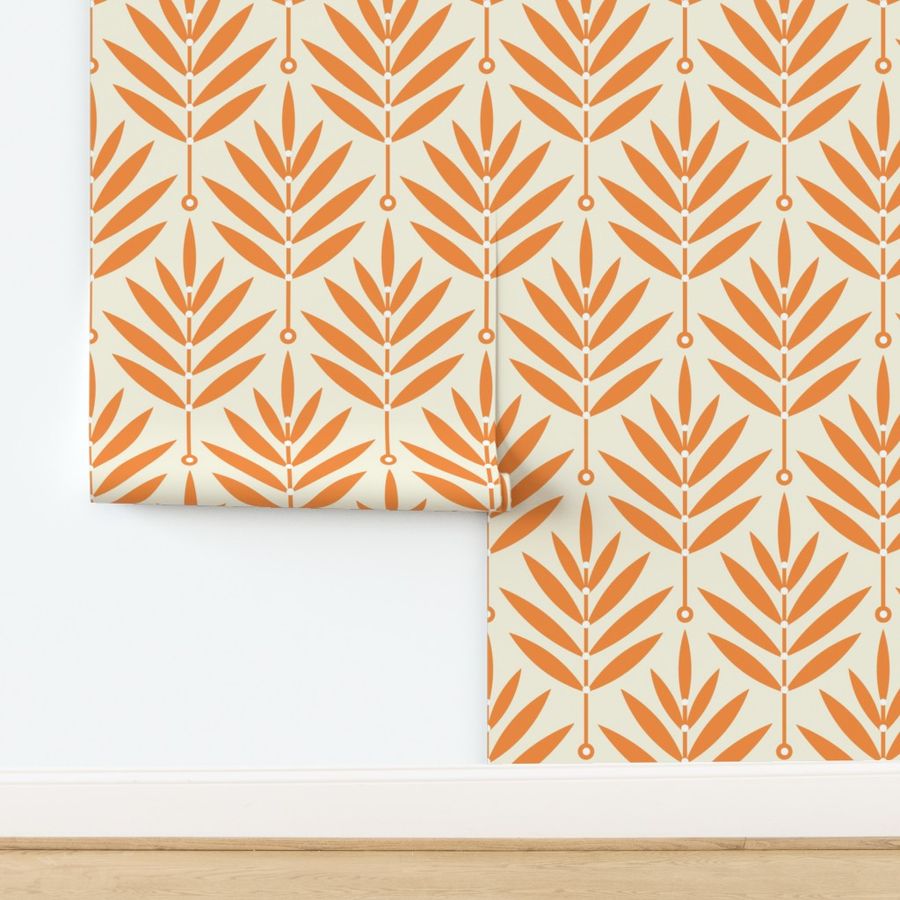 BIG Retro Leaves Ivory Pumpkin 0038 2G art nouveau art deco leaf dot mid century modern geometric botanical abstract artistic vintage modern nature style inspired symmetrical aesthetic surface from the '70s '80s dots accent contrast orange red  carrot bei