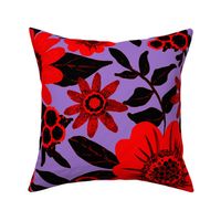 Red Jungle Florals on Purple, large