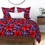 Red Jungle Florals on Purple, large