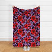 Red Jungle Florals on Purple, large