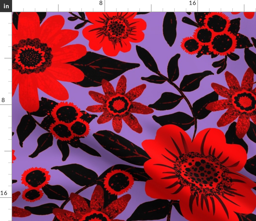 Red Jungle Florals on Purple, large