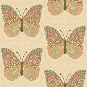 Flowing Calming Butterfly // medium // butterfly, insect, beige, blue, pink