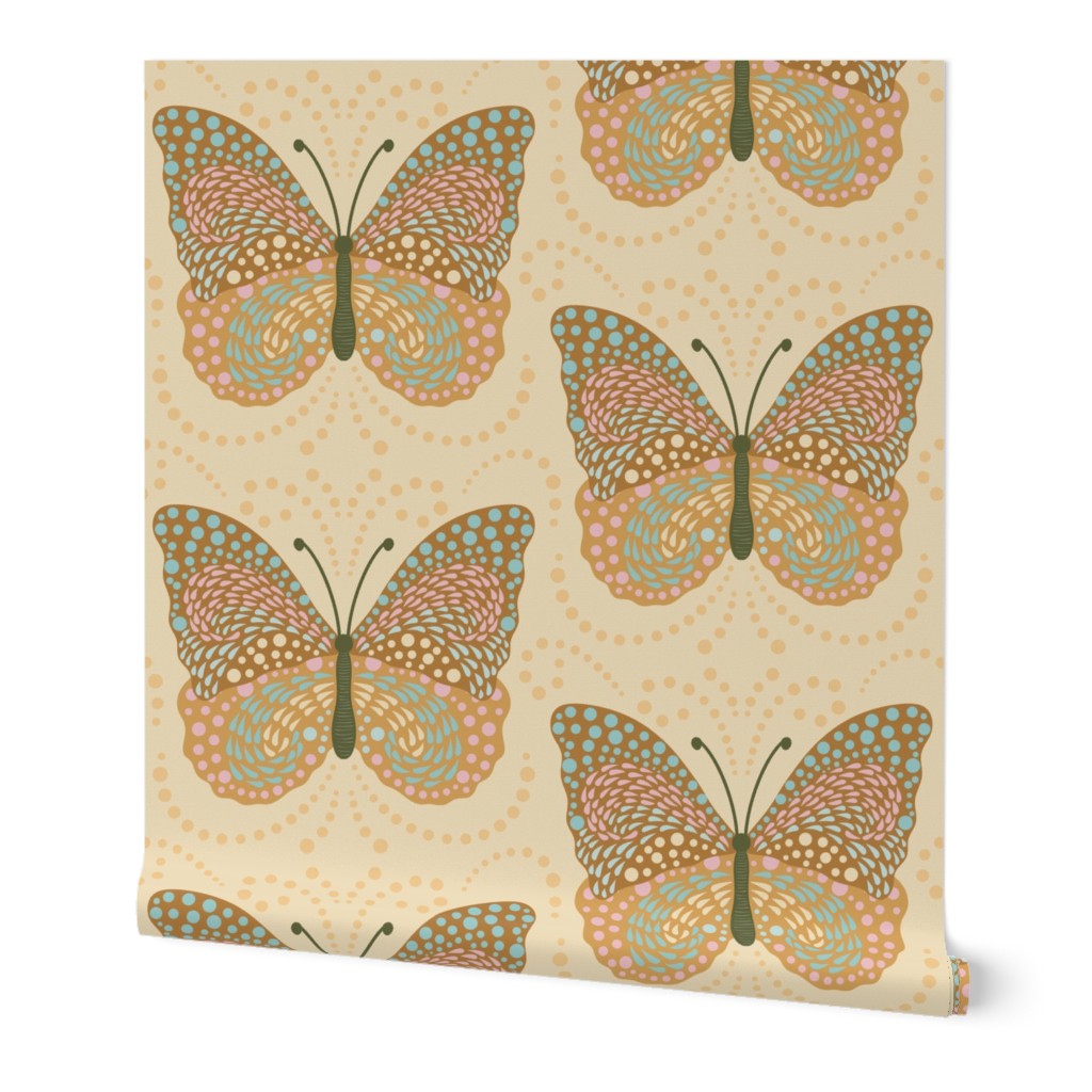 Flowing Calming Butterfly // large // butterfly, insect, beige, blue, pink