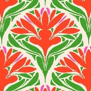Art Deco Floral- red & Green