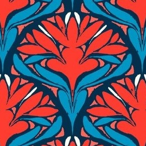 Art Deco Floral - Red & Blue