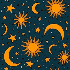 Vintage Sun and Star Print in Navy