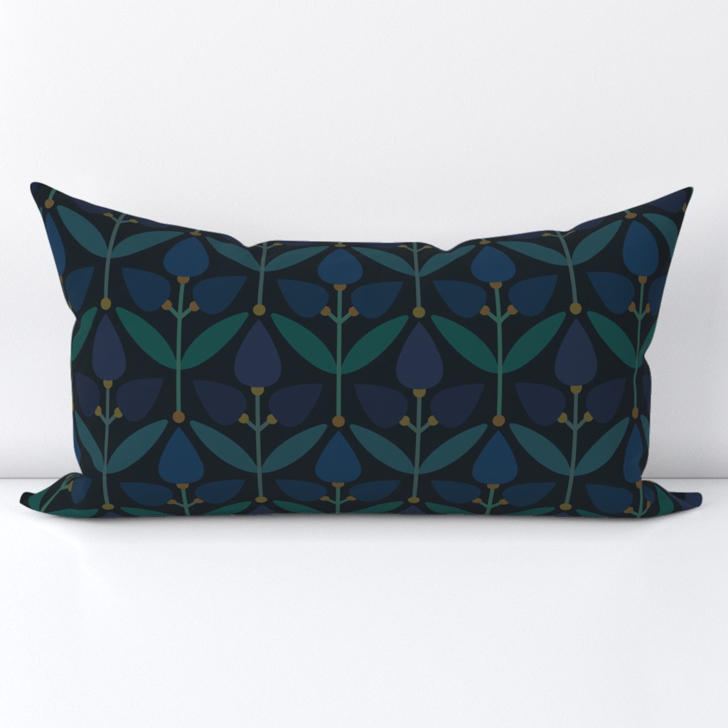 Midnight Elegance: An Art Deco-Inspired Tulip Symphony in Navy and Teal  // normal scale 0036 K  