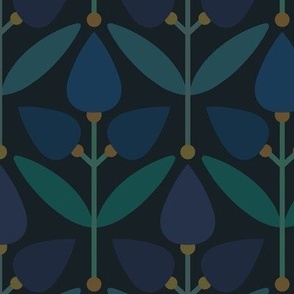 Midnight Elegance: An Art Deco-Inspired Tulip Symphony in Navy and Teal  // normal scale 0036 K  