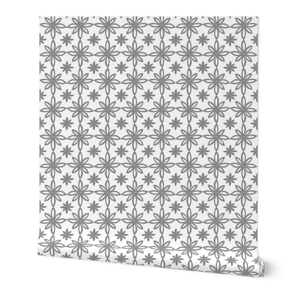 Pattern With 2 Flowers in White and Grey