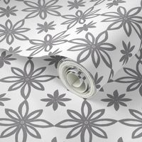 Pattern With 2 Flowers in White and Grey