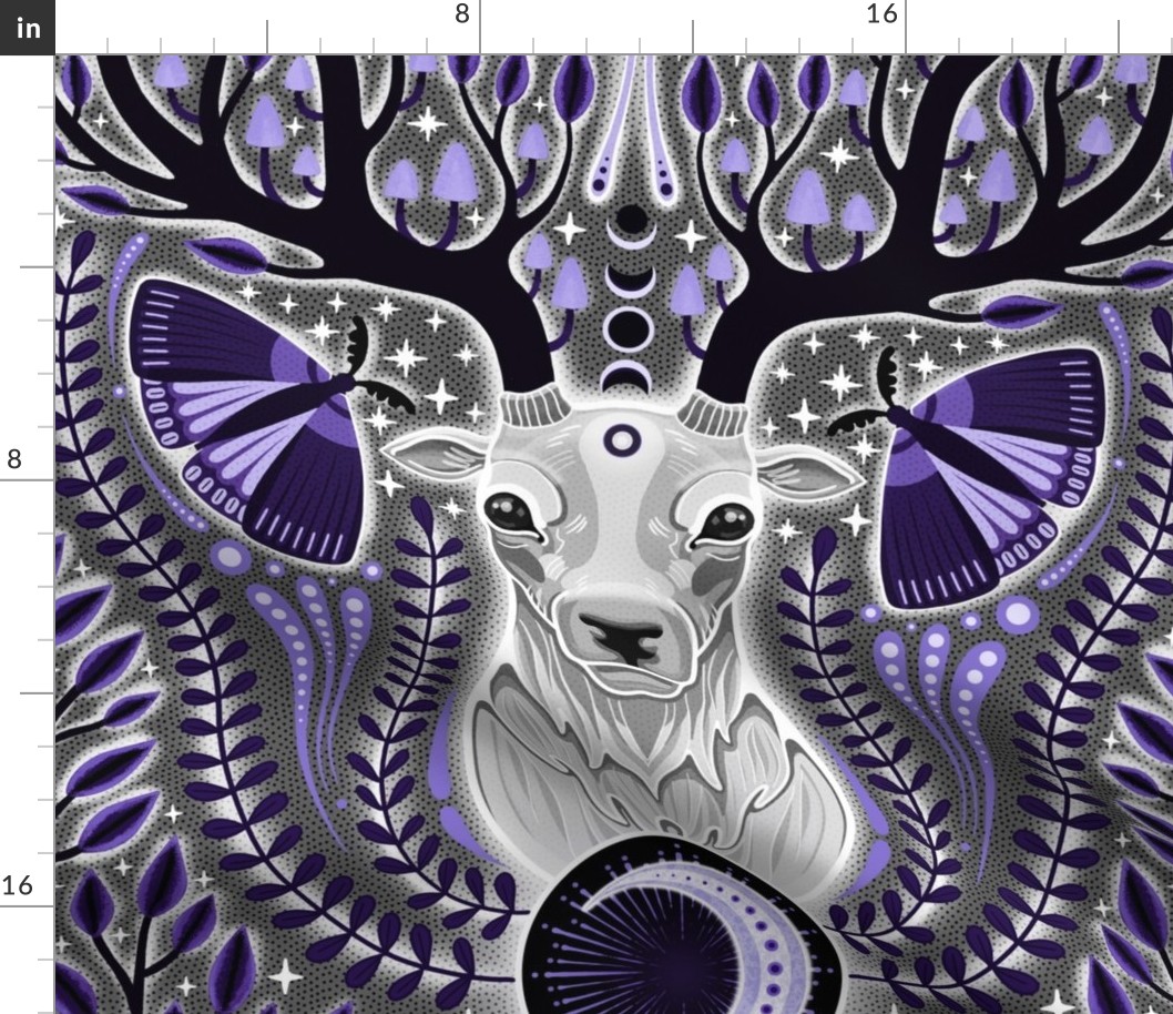 BIG  Mystical Monochrome Forest: An Art Nouveau-Inspired Deer and Celestial Butterflies Design  0020 L 