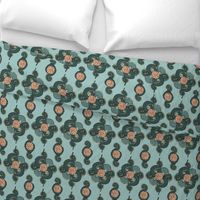 (S) Damask Teal with Peach Rose 6x8 LeonardosCompass 16041322