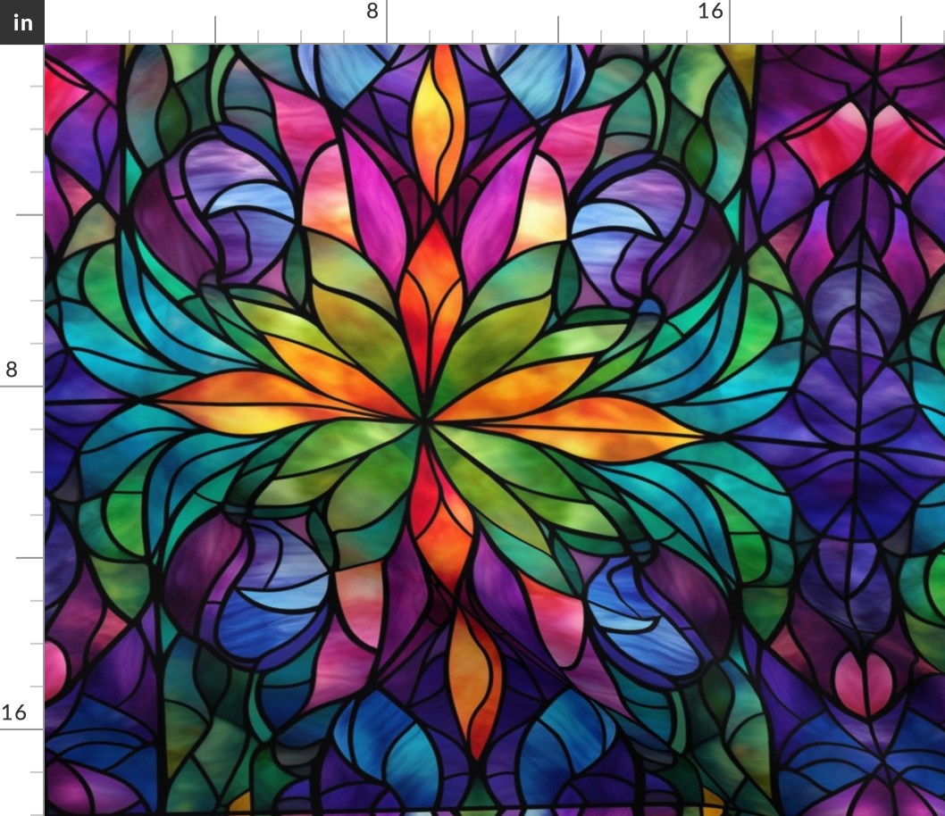 Stainglass Flower in Peacock Colors: Purple Green Gold & Blue