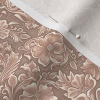 Tooled leather floral small beige pale brown