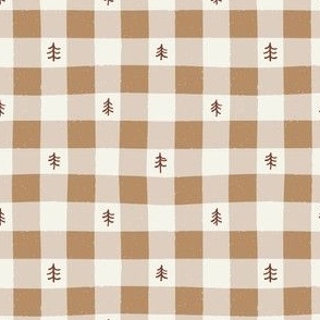 Gingham Check with Trees in Neutral Soft Warm Brown