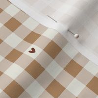 Gingham with Hearts | Neutral  Valentine's Day Check in Soft Warm Brown