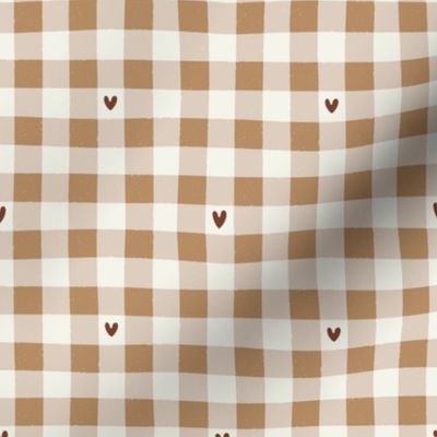 Gingham with Hearts | Neutral  Valentine's Day Check in Soft Warm Brown