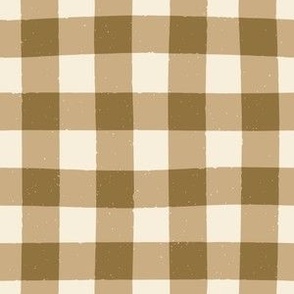 Vintage Gingham Check with Texture in Ochre Green 