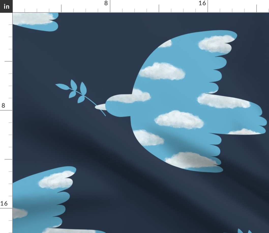 Blue Sky peace dove - large scale - surreal bird design by Cecca Designs