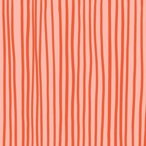 Delicate Stripes - red on salmon pink - medium scale