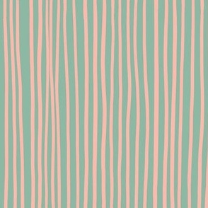 Delicate Stripes - Salmon pink on Rosemary green - medium scale by Cecca Designs