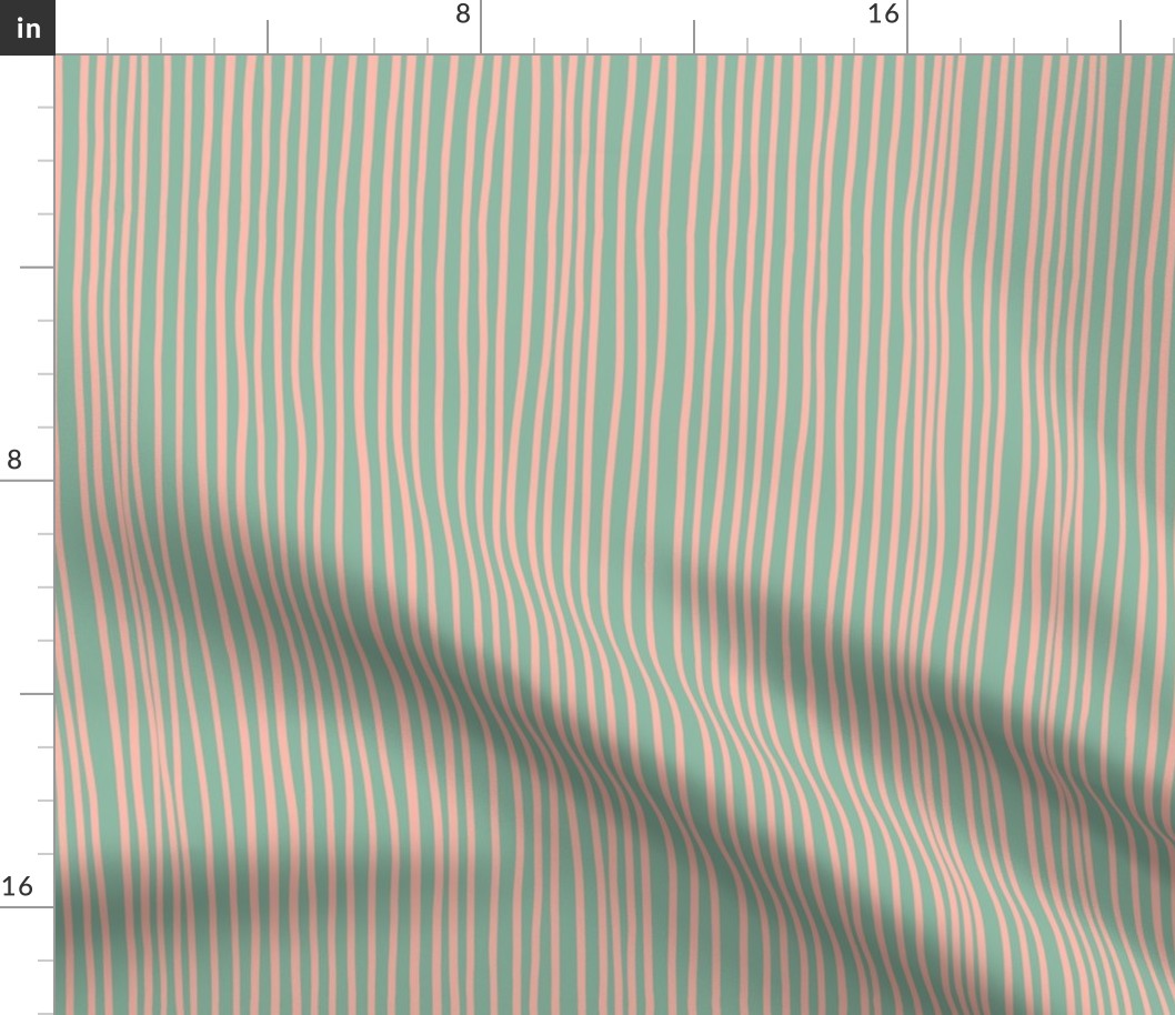 Delicate Stripes - Salmon pink on Rosemary green - medium scale by Cecca Designs