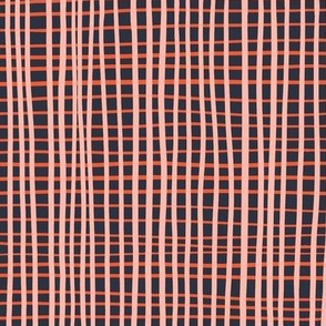 Delicate Stripes - Salmon pink and berry red on warm black - medium scale by Cecca Designs