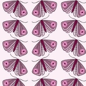 Folky Floral Moths Lilac Magenta and Pink medium Scale fabric pattern