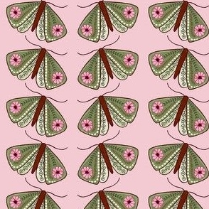 Folky Floral mMoth Green on Pink medium scale