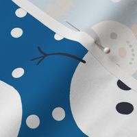 Snowmen and holly - blue, white and red - large scale by Cecca Designs