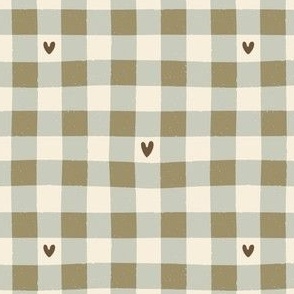 Farmhouse Gingham with Hearts | Valentine's Day Check in Blue Green