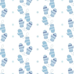Winter Mittens Snowflakes, Winter Fabric – White and Light Blue 