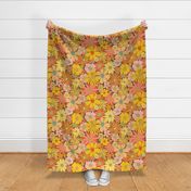 Retro Floral Fabric on Brown, 70s Vintage Floral