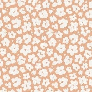 Scattered Painted Flowers With Texture | Cream on Peachy Orange 