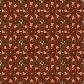 Swirling hearts chocolate. Whimsical, hand drawn, pink, swirls. Vintage Boho 4.5"