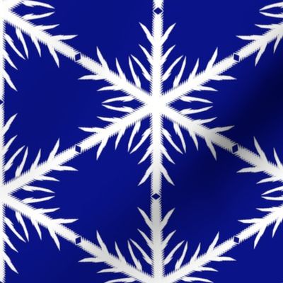 White Block Snowflake lace on blue background