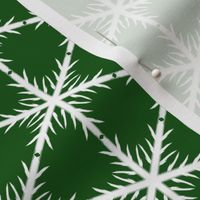 White Block Snowflake lace on green background 600