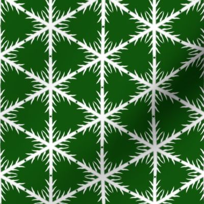 White Block Snowflake lace on green background 600