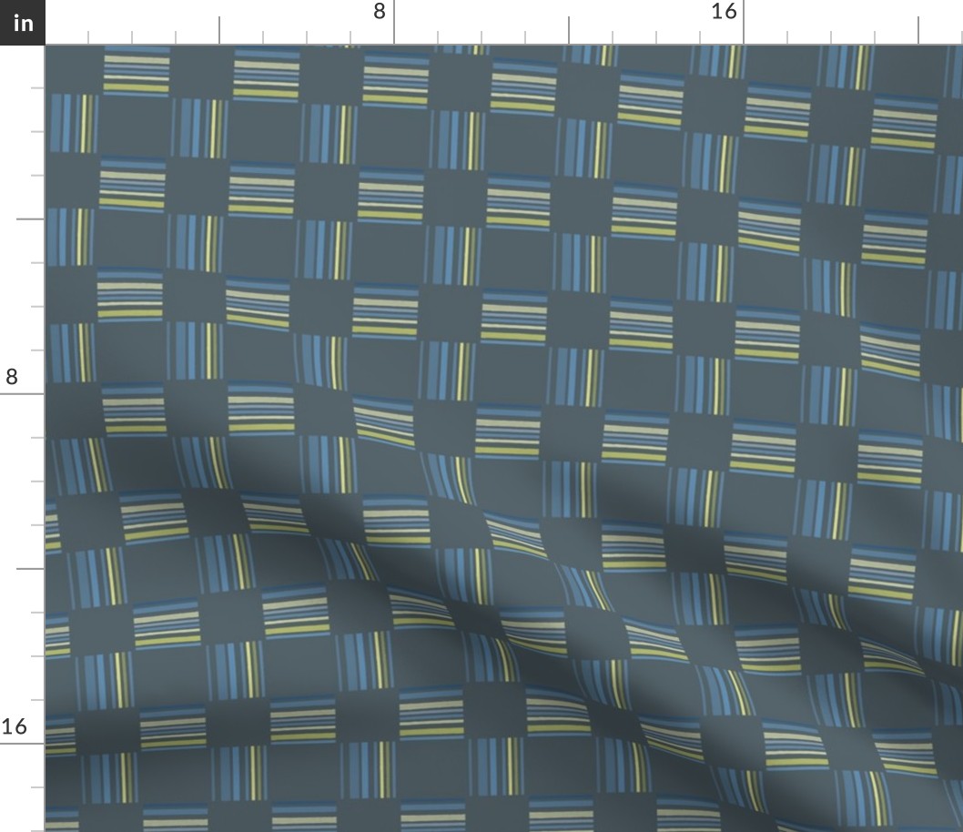 Blue Gray Yellow and Gold  Implied Plaid 