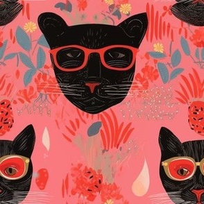 Quirky Black Panther Cat Wearing Eye Glasses