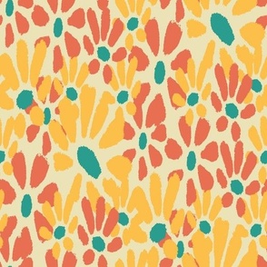 Loose hand painted flowers in beige,orange,mango