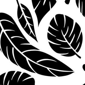 Tropical Leaves in Classic Black on White - X-Large Scale - Metallic Wallpaper Friendly  - Jungle Forest Plants 