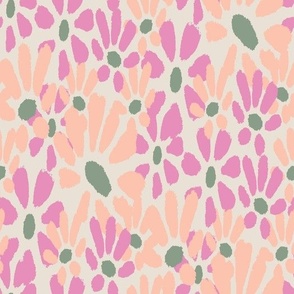 Loose hand painted flowers in cream ,pink ,peach