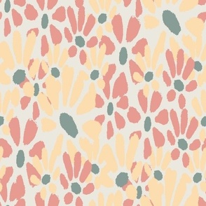 Loose hand painted flowers in cream , orange ,yellow 